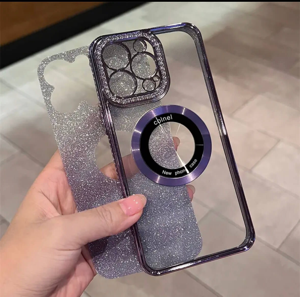 Transparent, glittering diamonds, electroplated logoview MagSafe Phone Case Apple_Shopier