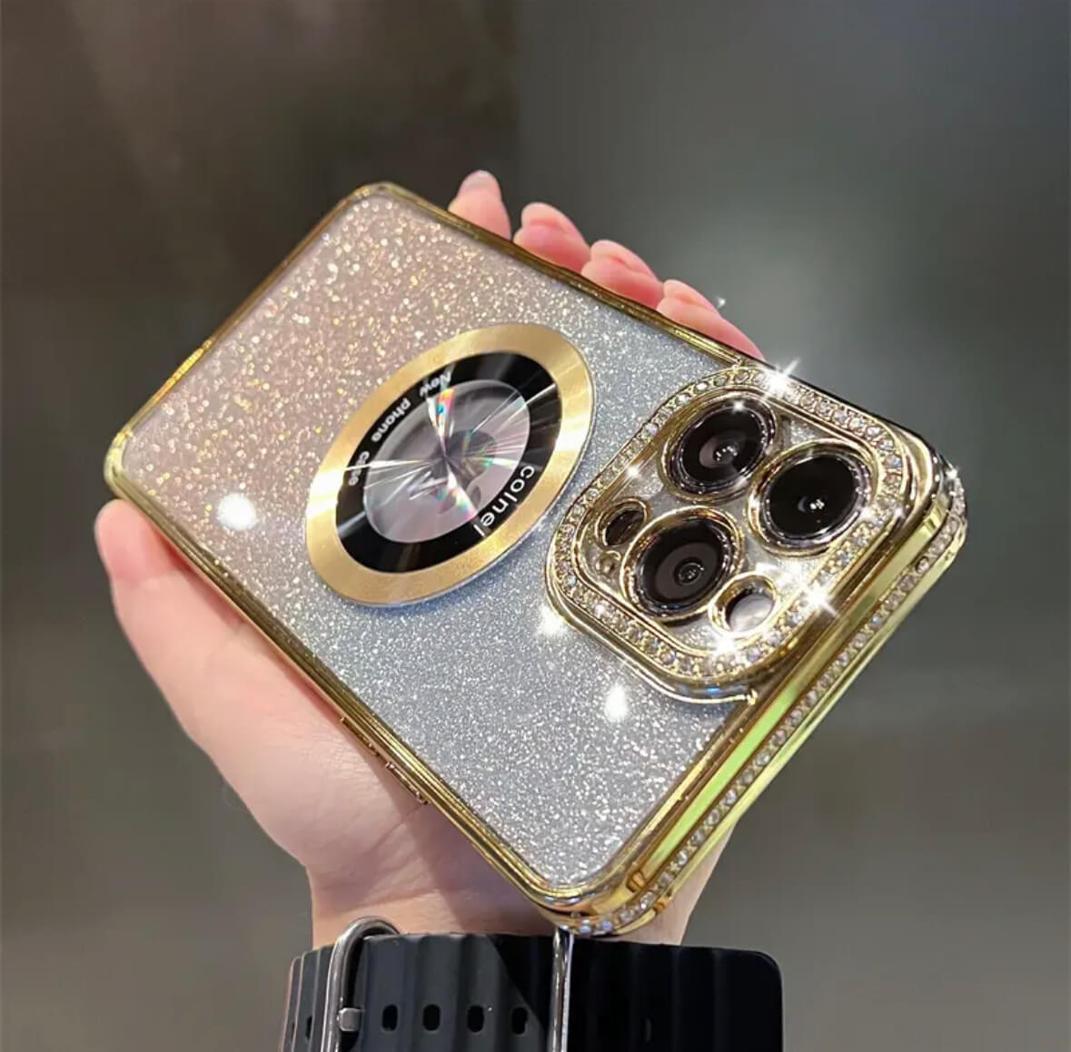 Transparent, glittering diamonds, electroplated logoview MagSafe Phone Case Apple_Shopier
