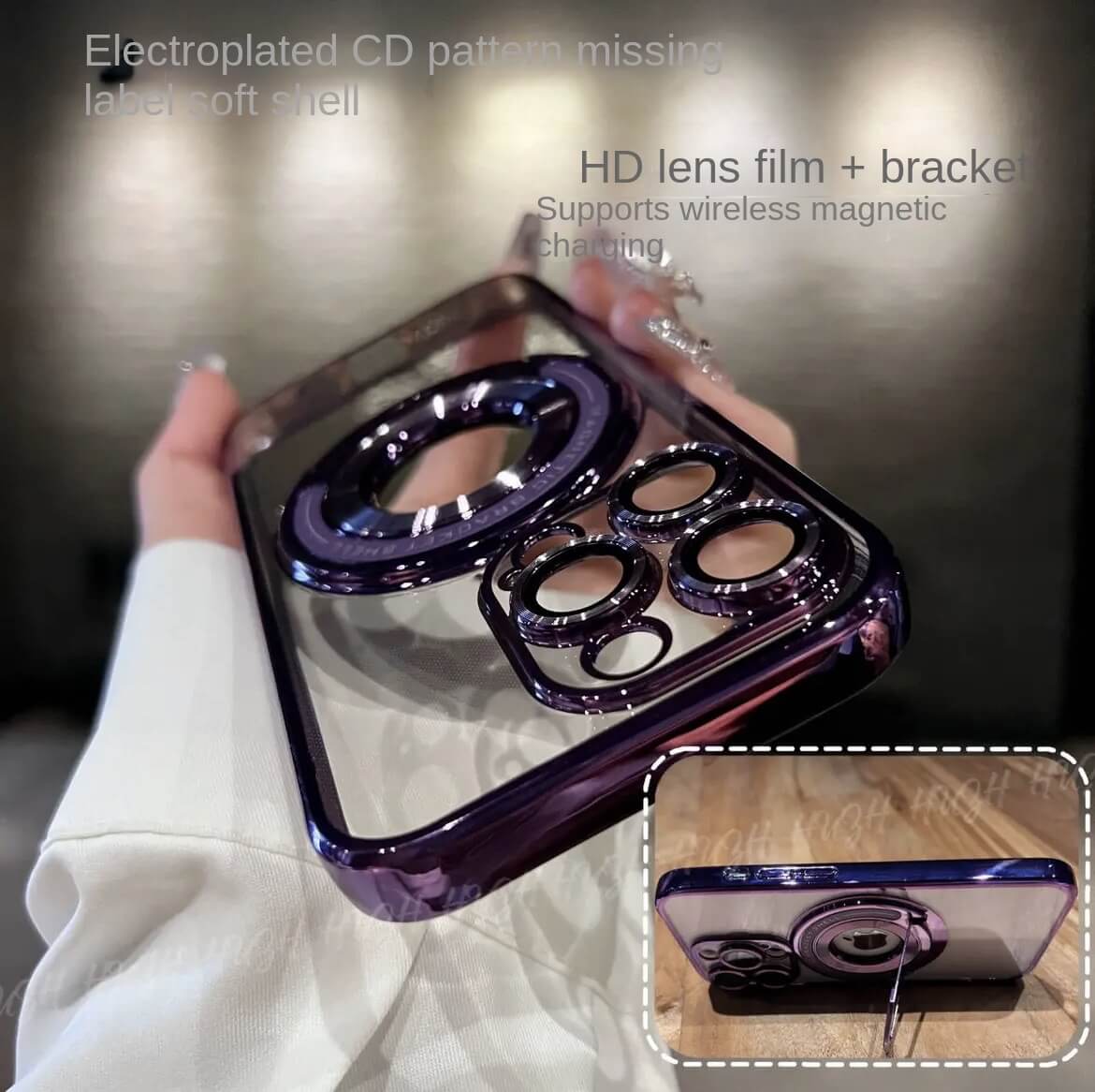 Transparent PC back plate MagSafe + stand phone case Apple_Shopier
