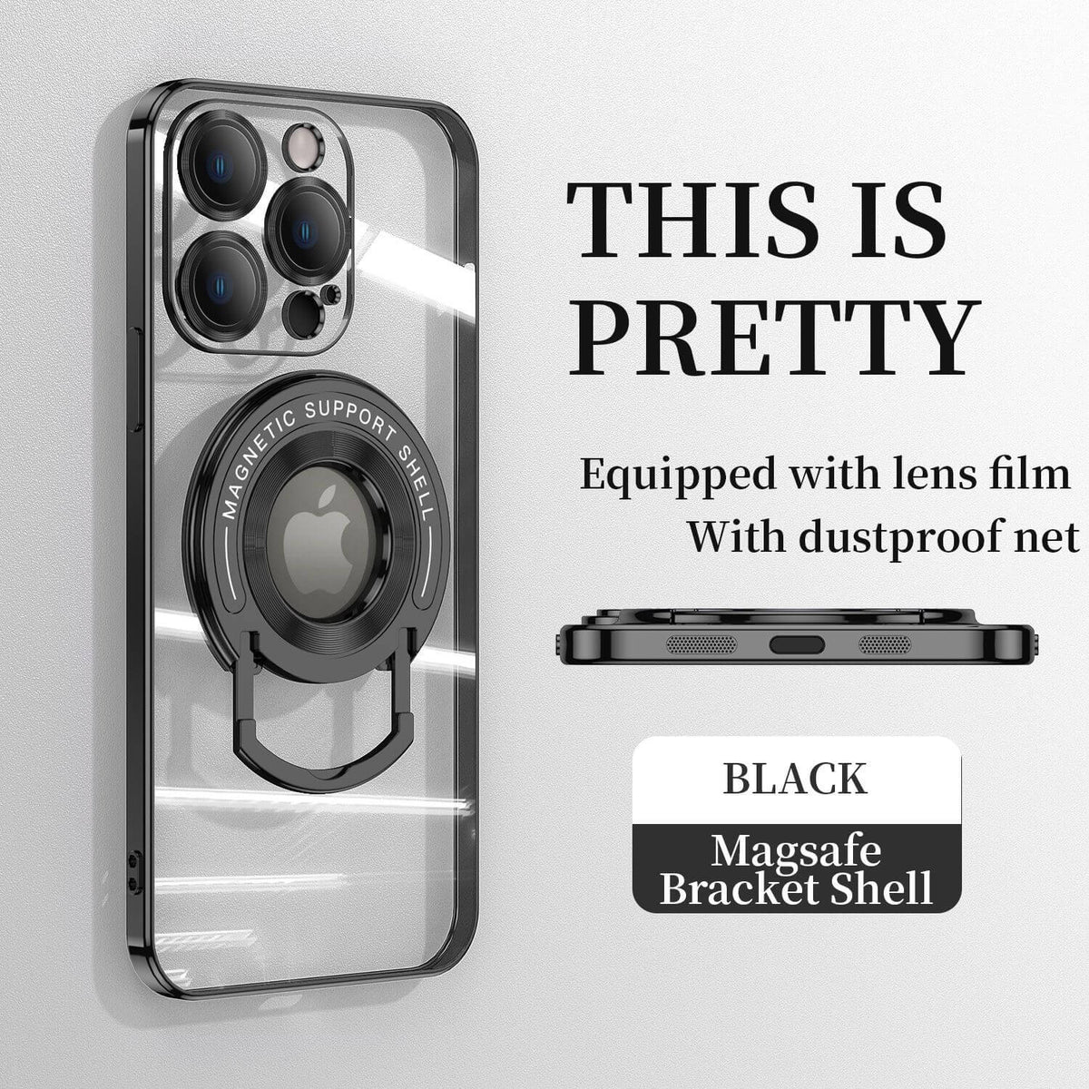 Transparent PC back plate MagSafe + stand phone case Apple_Shopier