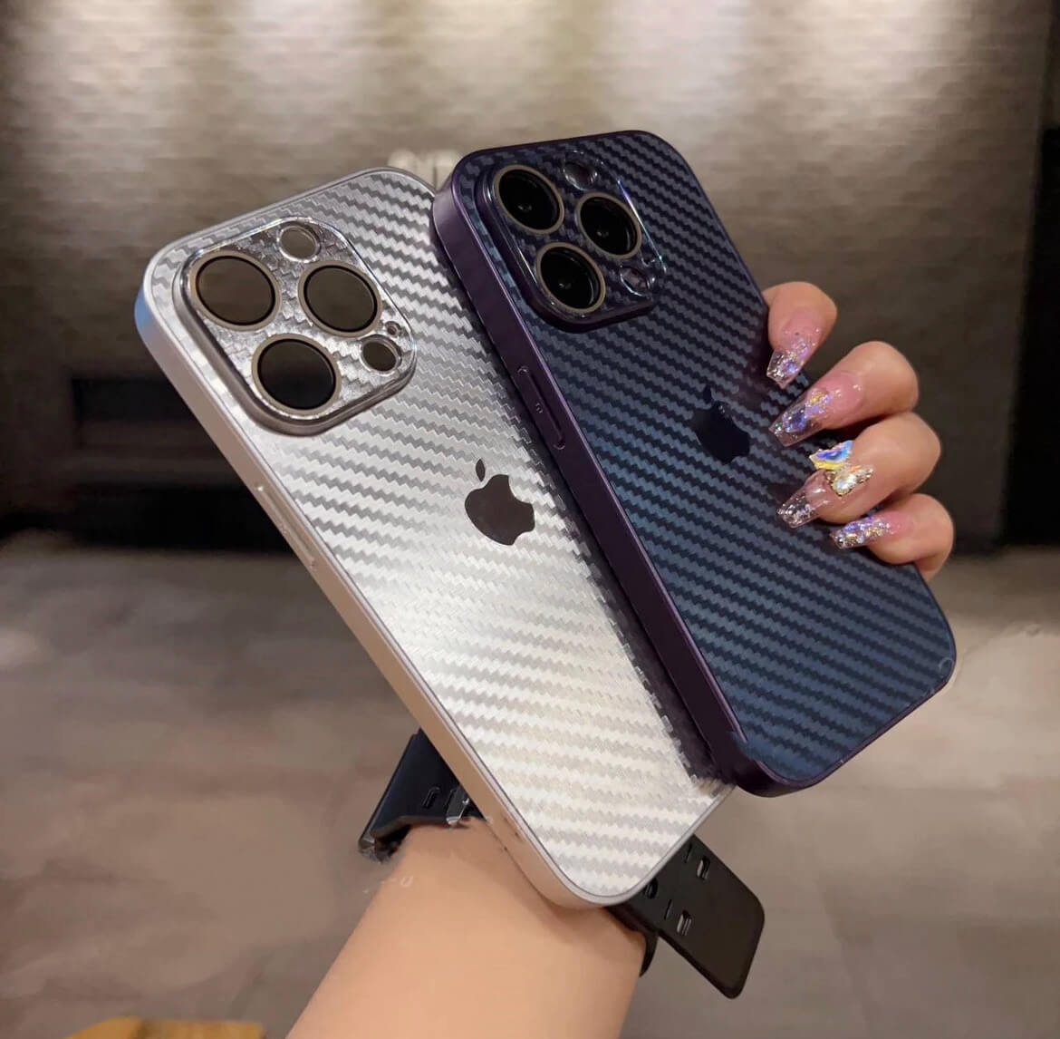 PC Full Package Carbon Fiber Textured Phone Case Apple_Shopier