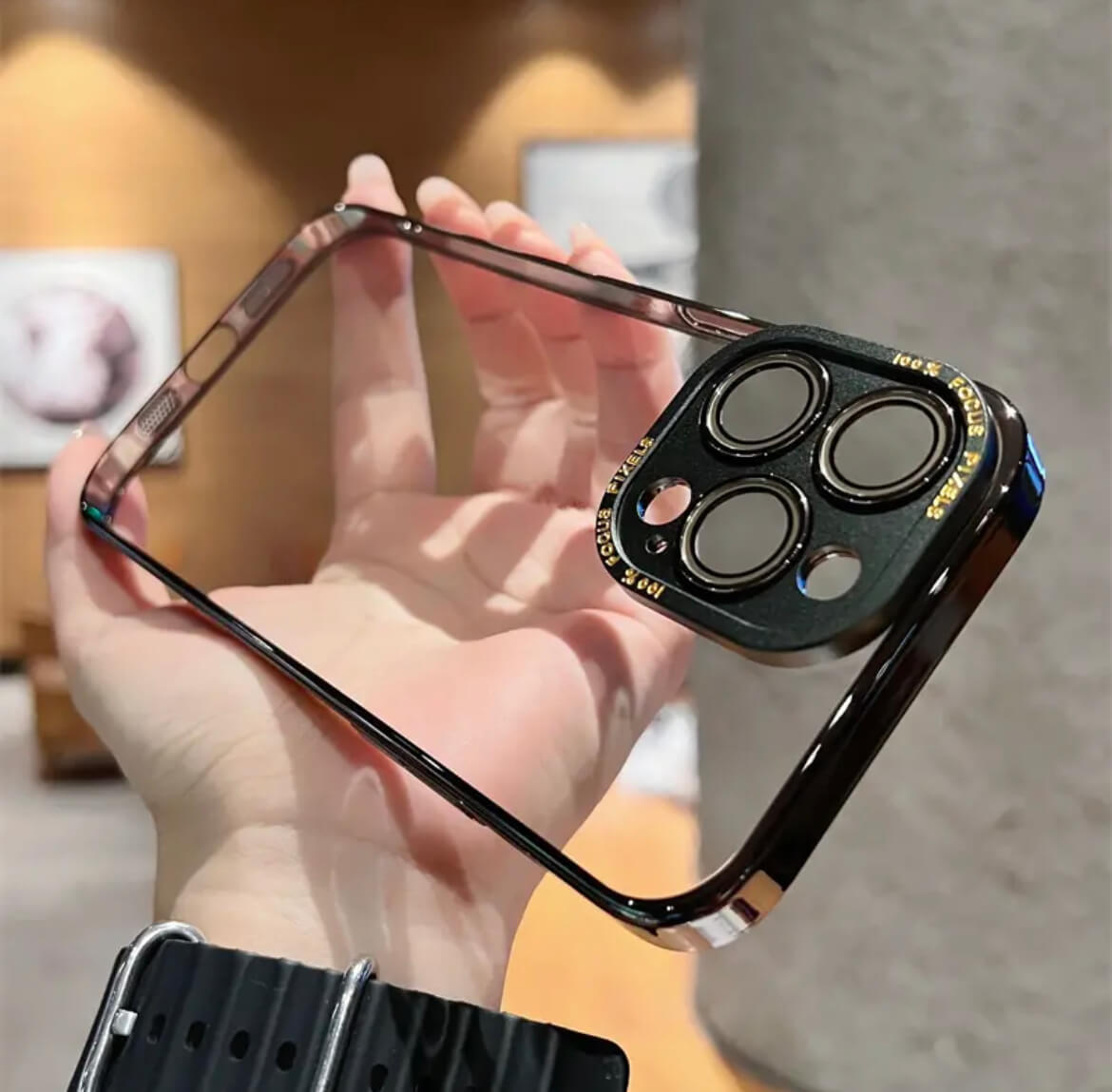 Transparent electroplating Metal lens Mobile phone case Apple_Shopier